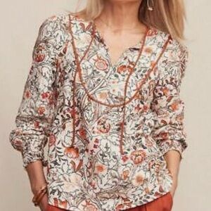 Matilda Jane Meadowbrook floral gauze rust orange cream peasant blouse sz large